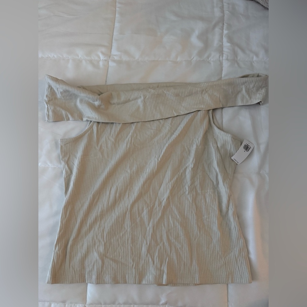 Off-Shoulder Ribbed Top CREAM Size XL